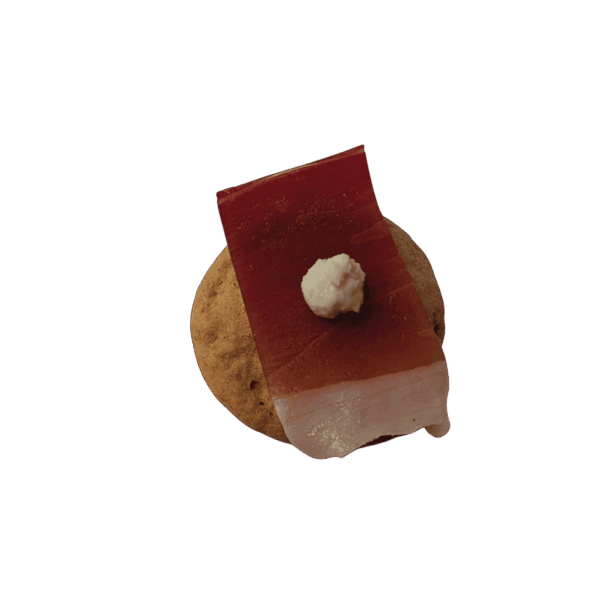 Mini Schüttelbrot with South Tyrolean pork bacon and horseradish foam