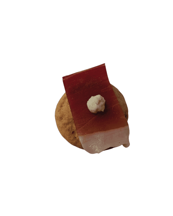 Mini Schüttelbrot with South Tyrolean pork bacon and horseradish foam