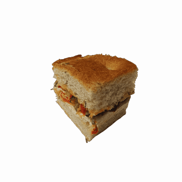 Focaccia con verdure grigliate, rucola e stracchino