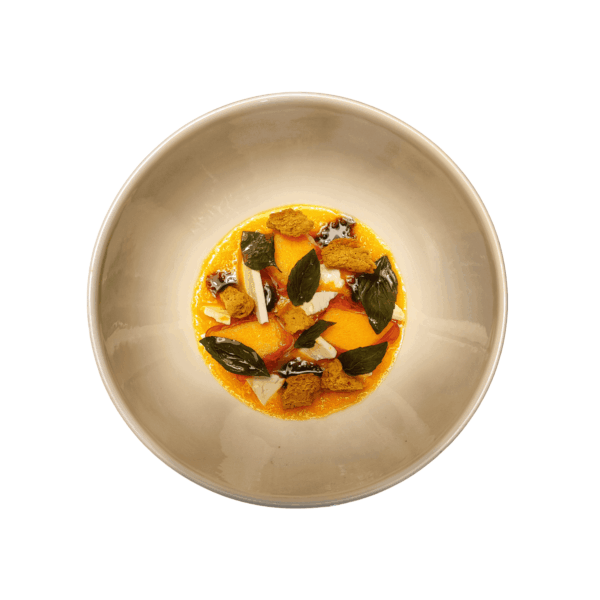 Melonensalat, Feta, Basilikum, Minze und alter Balsamico