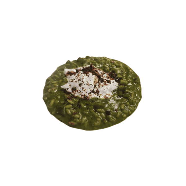 Risotto with basil, grilled vegetable cubes, burrata, and aged balsamic vinegar