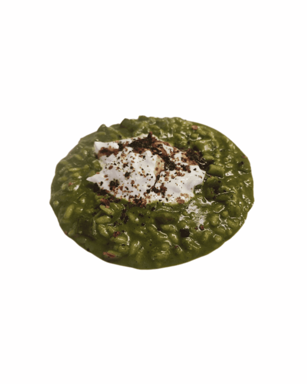 Risotto mit Basilikum, Grillgemüsewürfel, Burrata und alter Balsamico