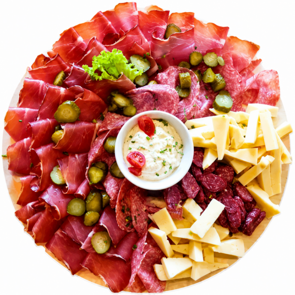 Marende altoatesine con speck, prosciutto contadino, Kaminwurzen e kren di mele, selezione di formaggi con mostarda