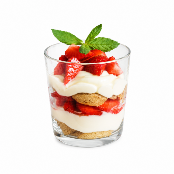 Lime tiramisù with strawberries in a jar