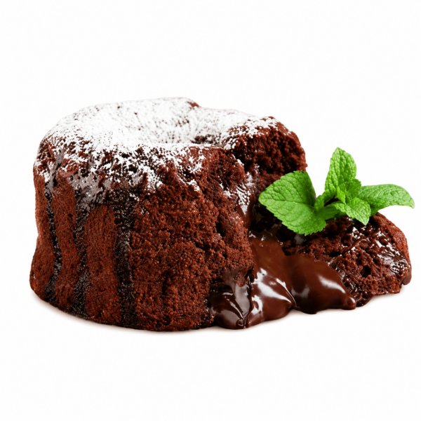 Tortino al cioccolato "Valrhona" con centro liquido, schiuma di caffè e gelato al cassis