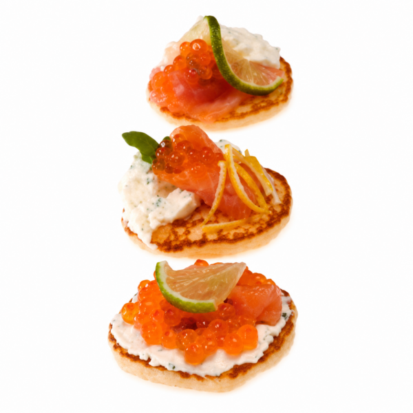 Buckwheat blinis with smoked trout or salmon and Krensauer cream