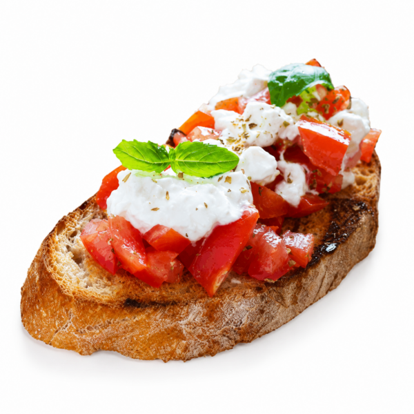 Bruschetta "do it yourself" 2 pieces with burrata, basil and olives