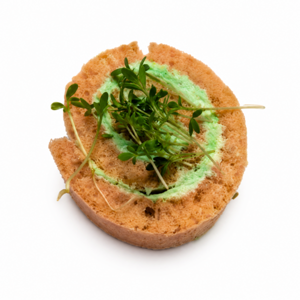 Beetroot rolls with creamy cheese, herbs, and cress