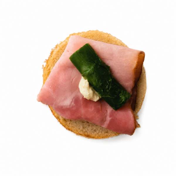 Fochat bread with farmer's ham, horseradish and fermented asparagus