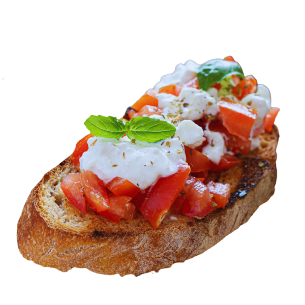 Bruschetta "fai da te" 2 pezzi con burrata, basilico e olive