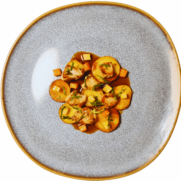 Herrengröstl mit Kalbfleisch, Topinambur, Karotten