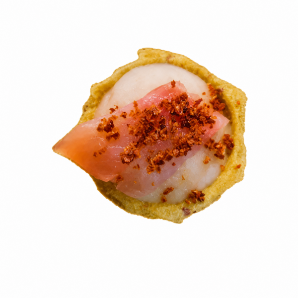 Spelt tartlets with Jerusalem artichoke, celery and smoked trout