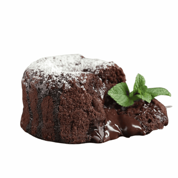 "Valrhona" chocolate tartlet with liquid center, coffee foam and cassis sorbet