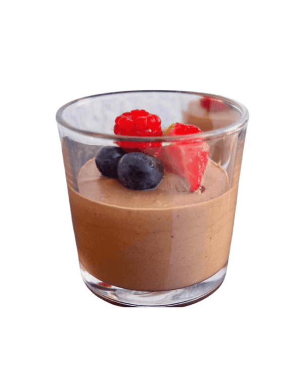 Mousse di cioccolato fondente "Valhrona" con miso e frutta