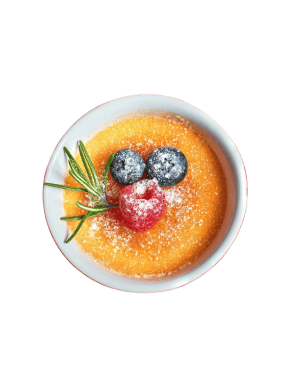 Crème brûlée al caffè con chips di frutta