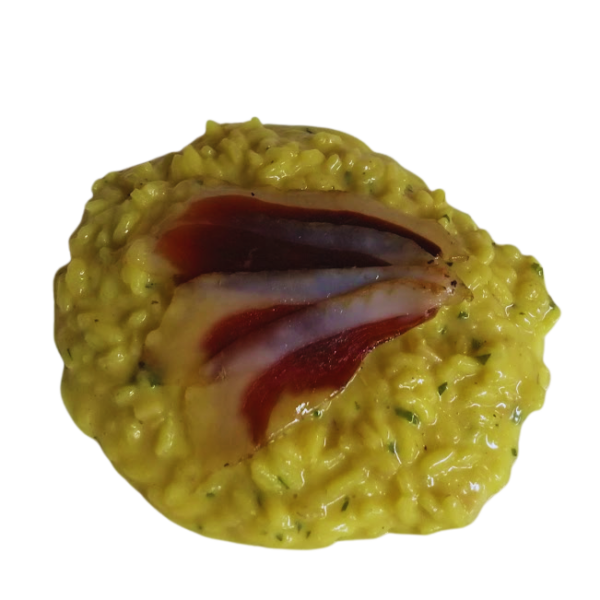 Risotto with saffron, porcini mushrooms and duck bacon