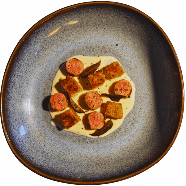 "Polenta & salsiccia" on taleggio fonduta and baked sage