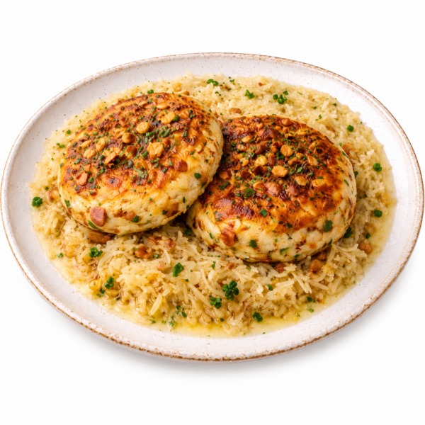 Pressed dumplings with coleslaw