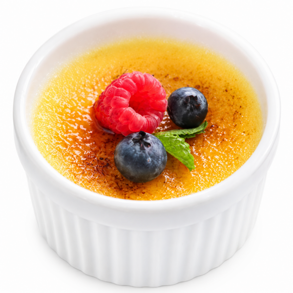 Coffee crème brûlée with fruit chips
