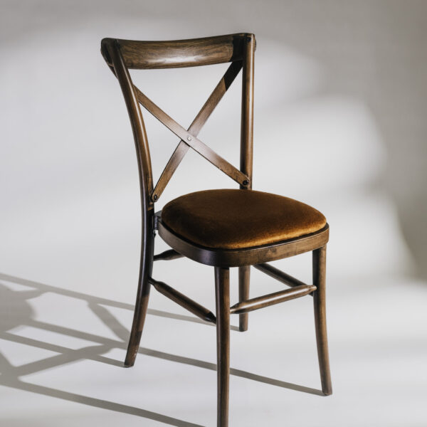 Crossback Antique Chair with Gold Cushion