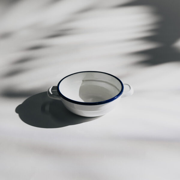 White blue enamel bowl