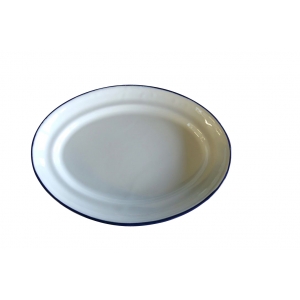 White blue oval enamel plate